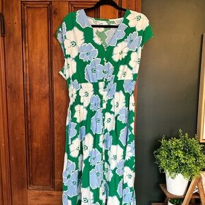 Sonoma Green and Blue Floral Maxi Dress